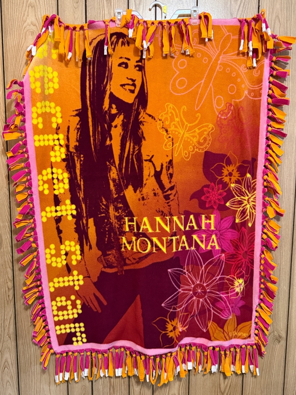 50”x36” Hannah Montana Orange & Pink Graphic Tie-Trim Throw Blanket
